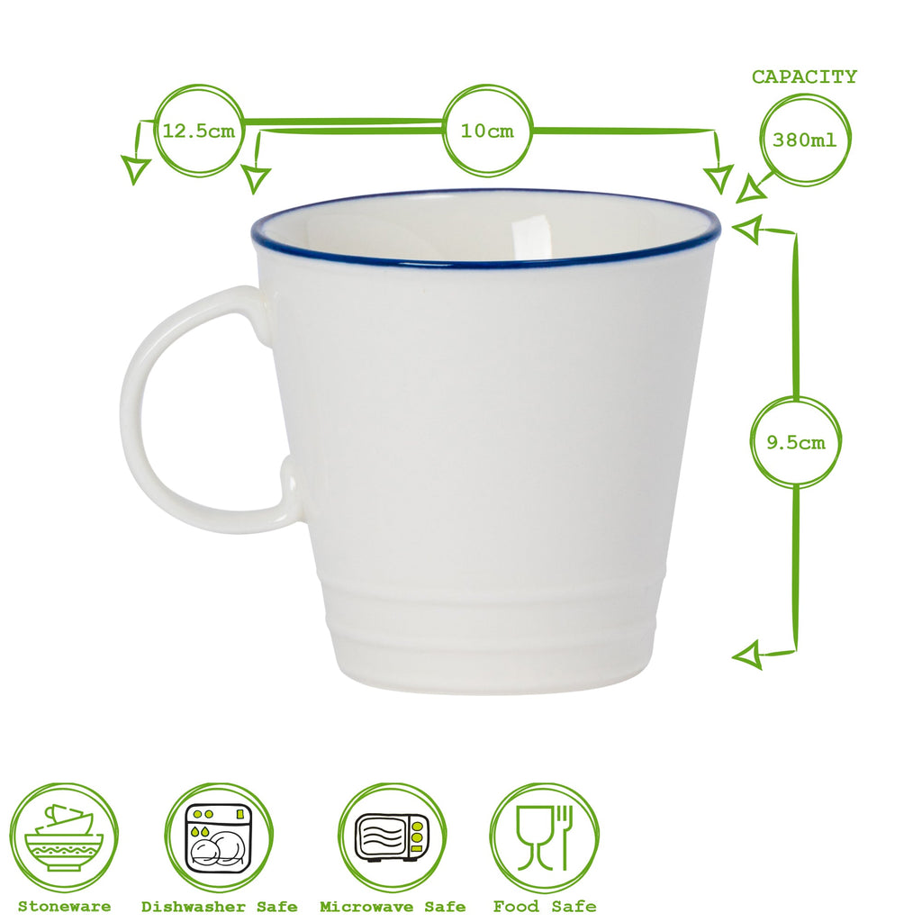 380ml Farmhouse White Porcelain Coffee Mugs - Pack of Six