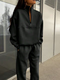 Long-sleeved Sports Sweatshirt And Elastic Band Trousers With Pocket