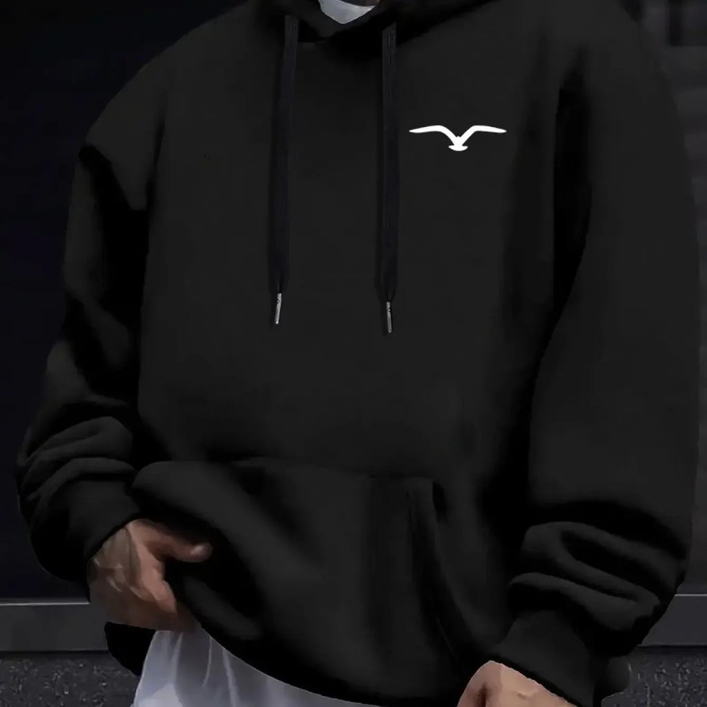 Mens Casual Bird Print Hoodie | Long Sleeve Pullover