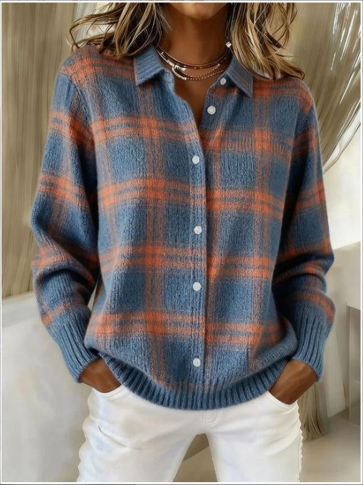 Printed Lapel Sweater Fashion Casual Long-sleeved Button Pullover