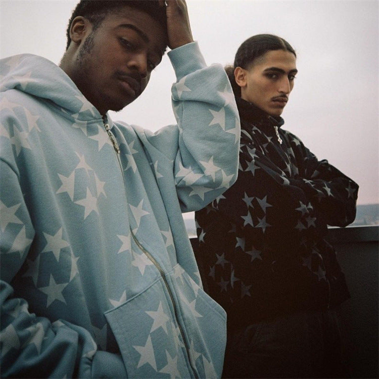 Star Print Zip Hoodie UK | Unisex Streetwear Jacket