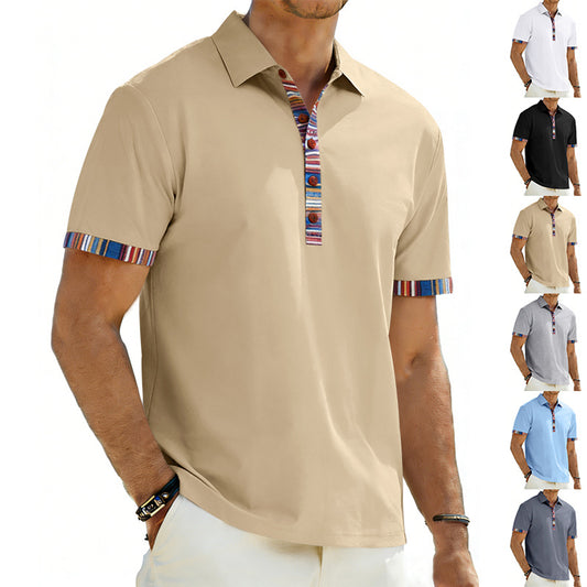 Men's Casual Lapel Contrast-color Polo Shirt Short-sleeve Polo Tee