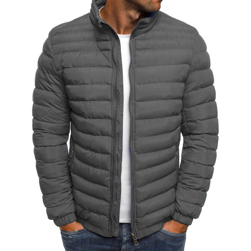Men Jacket Zipper Solid Color Long Sleeves Coldproof Coat