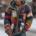 Men’s Colour Block Plaid Hoodie Jacket | Warm Zip Up Coat