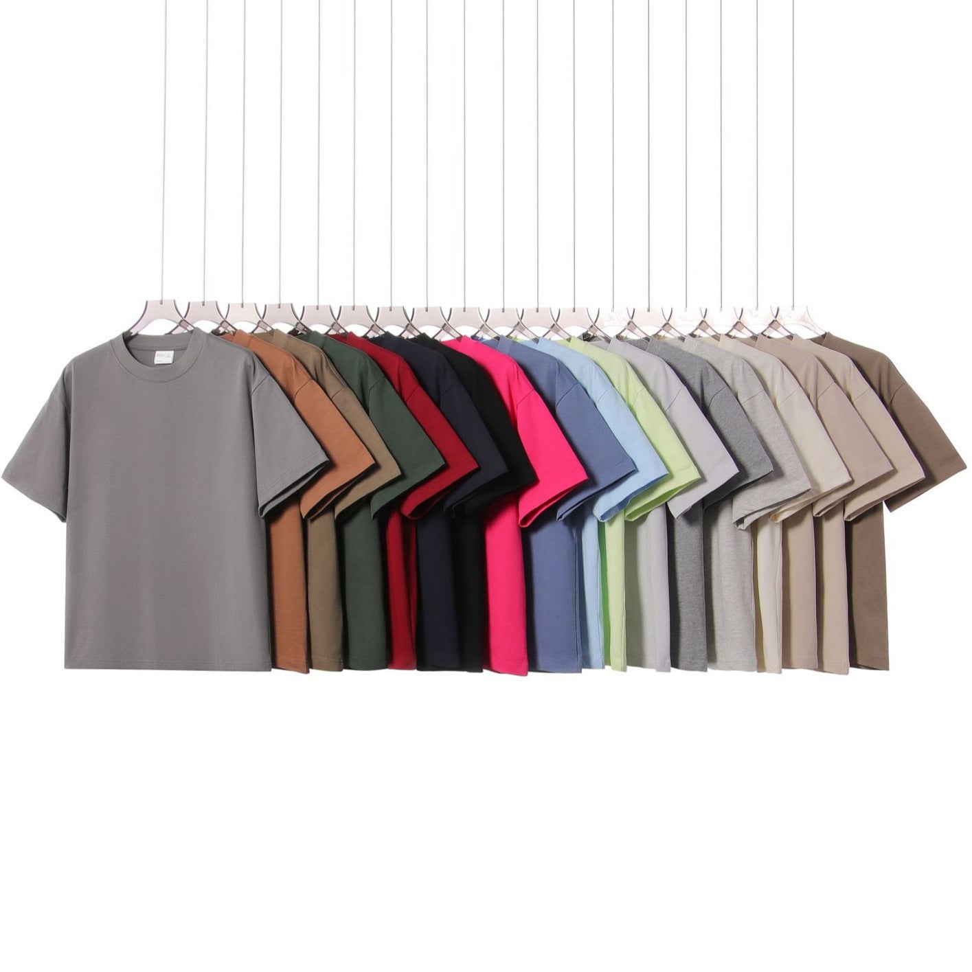 Mens Pure Cotton Solid-Color Drop Shoulder Crew Neck Shirt With Double Yarn