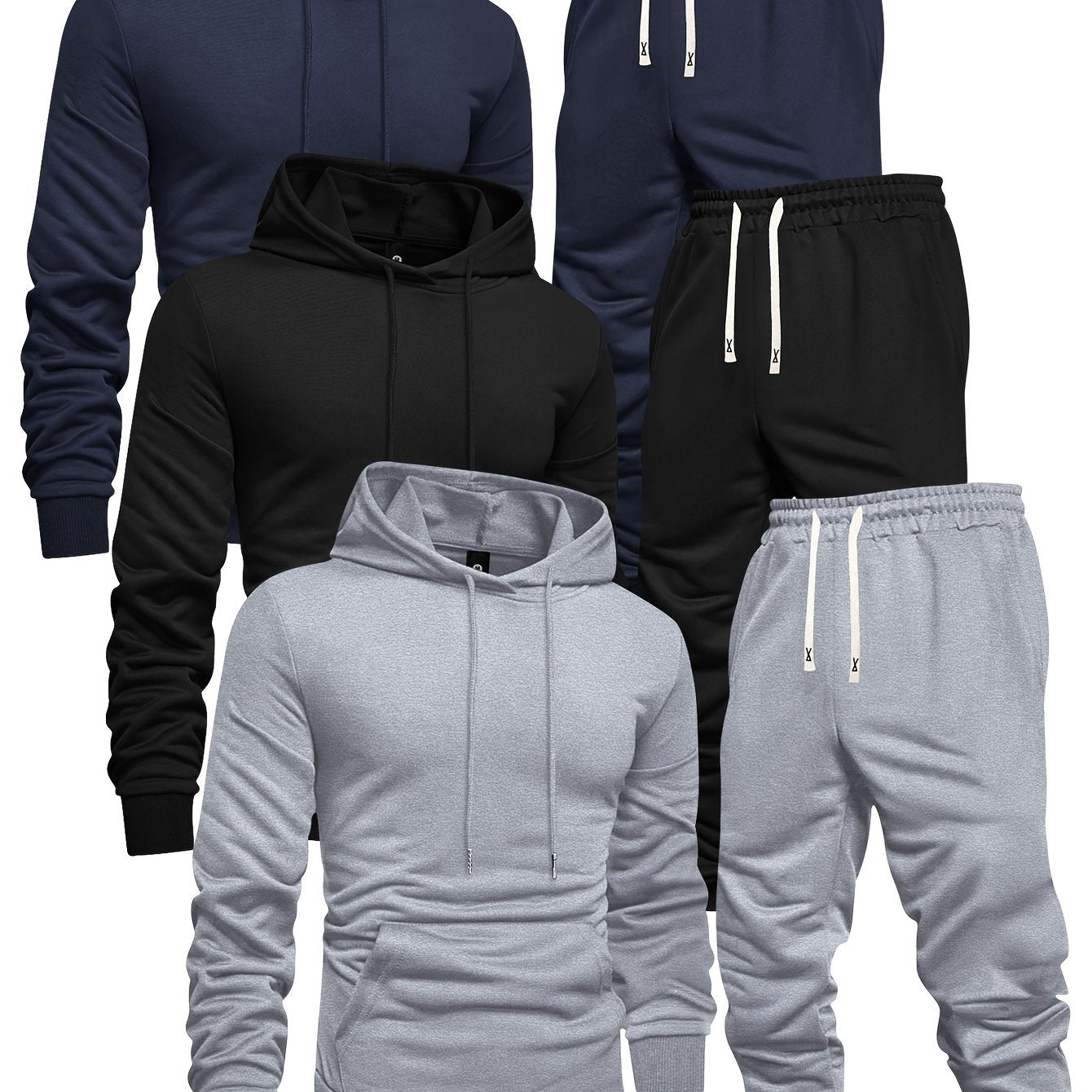 🔥 3 Sets Men’s Casual Sports Hoodies & Pants Tracksuit Bundle