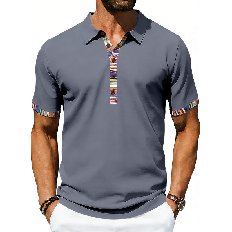Men's Casual Lapel Contrast-color Polo Shirt Short-sleeve Polo Tee