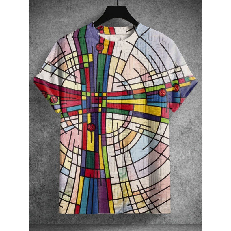 Mens 3D-printed Short-sleeve Sports T-shirt Top