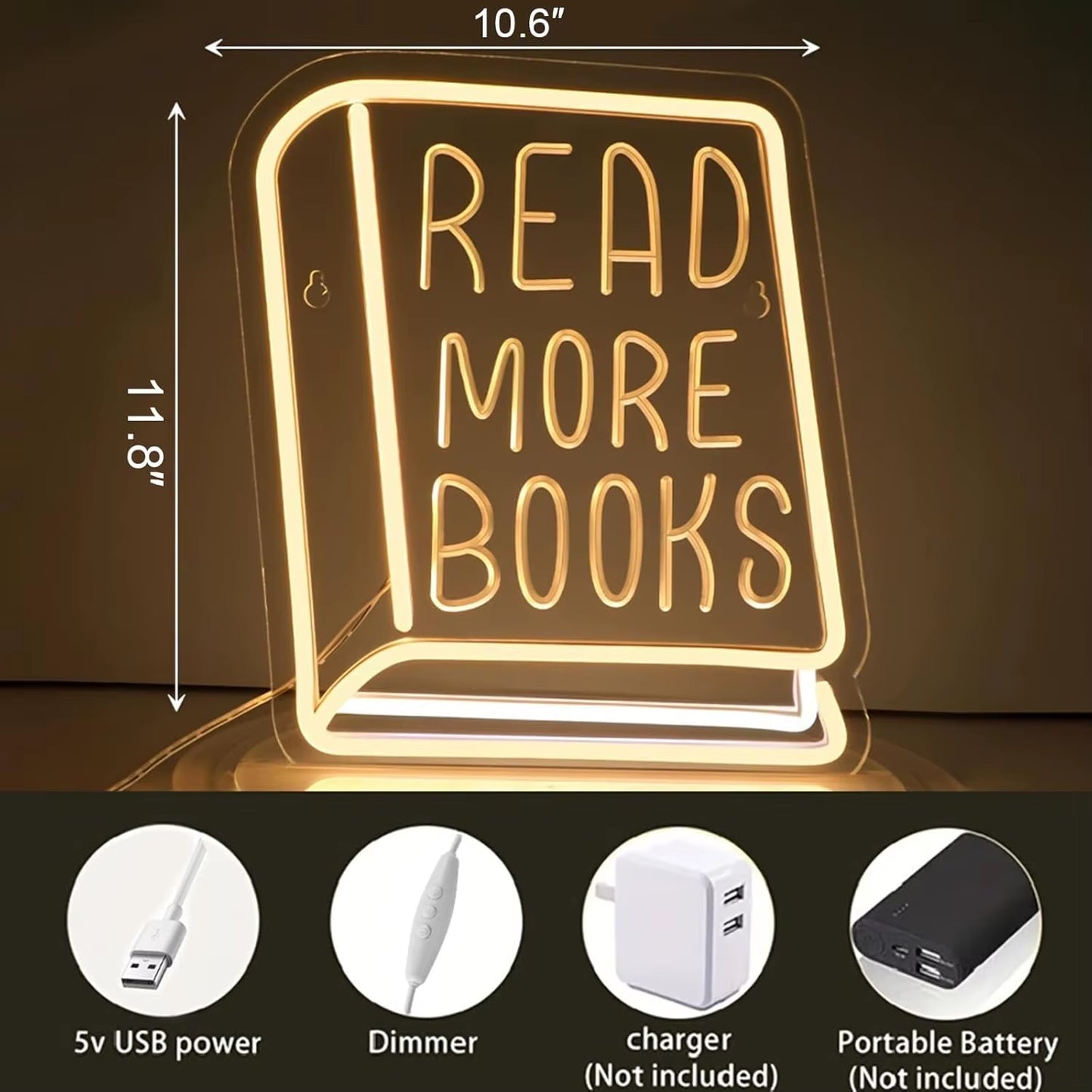 Read More Books Neon Sign Book LED Sign for Study Room Classroom Library Wall Decor Encourage People to Love Reading