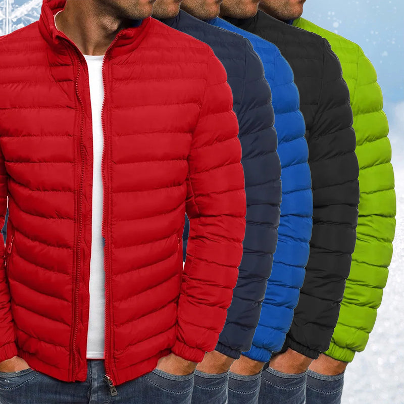 Men Jacket Zipper Solid Color Long Sleeves Coldproof Coat