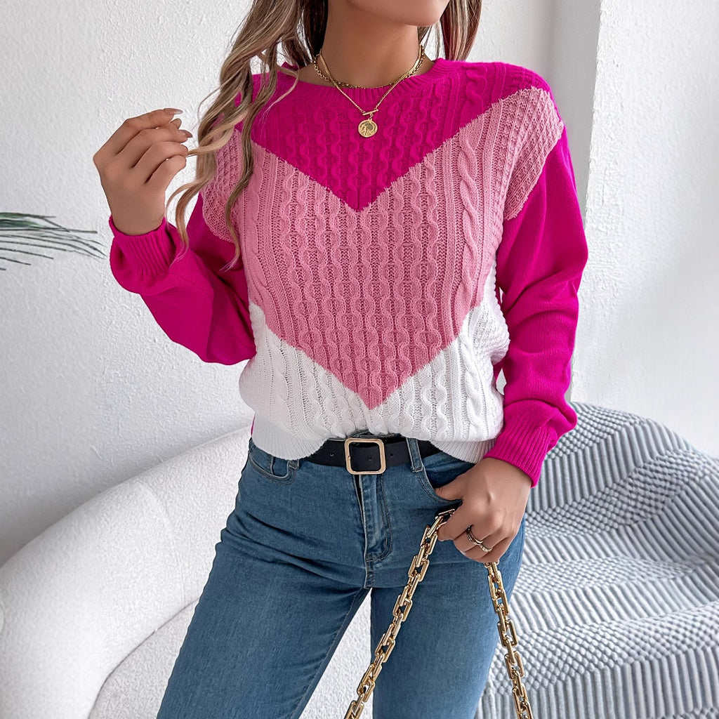 Color Matching Twist Lantern Sleeve Pullover Sweaters