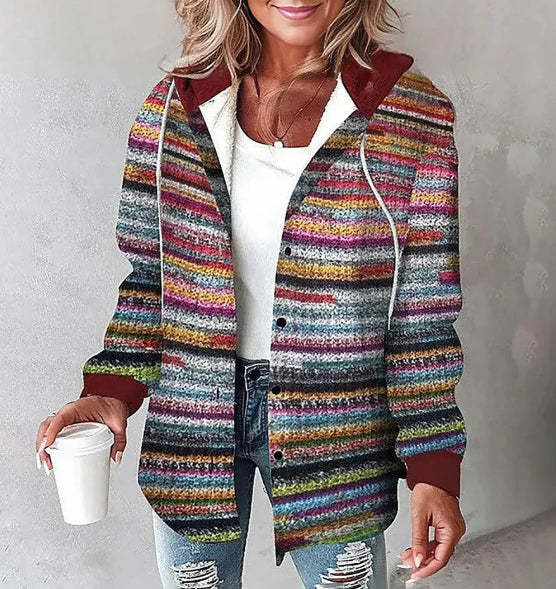 Plaid Hooded Jacket Fashion Casual Button Pocket Coat