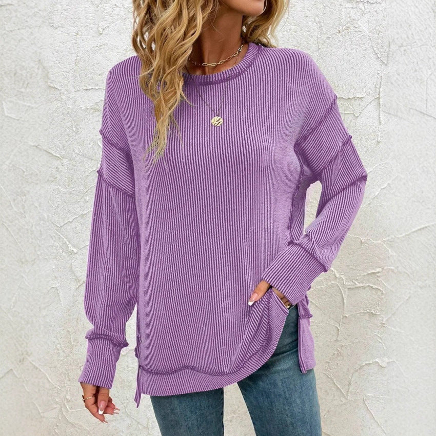 Split-front Long-sleeve Loose-fitting Sweatshirt Hoodie