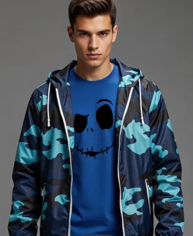 Men's Camo Jacket & Blue Graphic T-Shirt 2-Piece Outfit Set