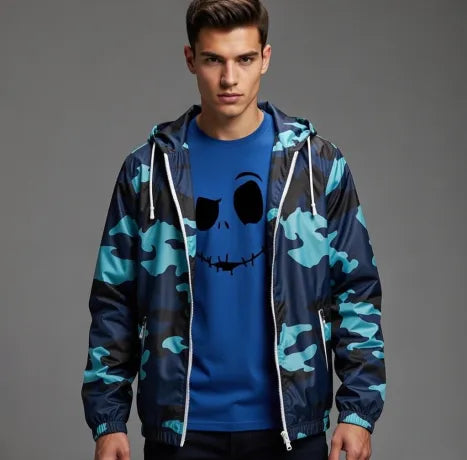 Men's Camo Jacket & Blue Graphic T-Shirt 2-Piece Outfit Set