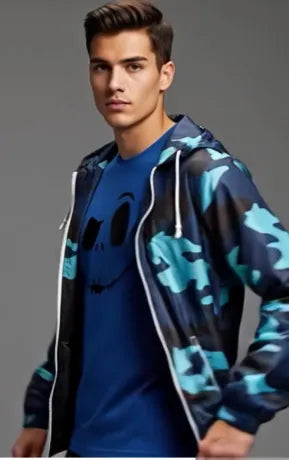 Men's Camo Jacket & Blue Graphic T-Shirt 2-Piece Outfit Set