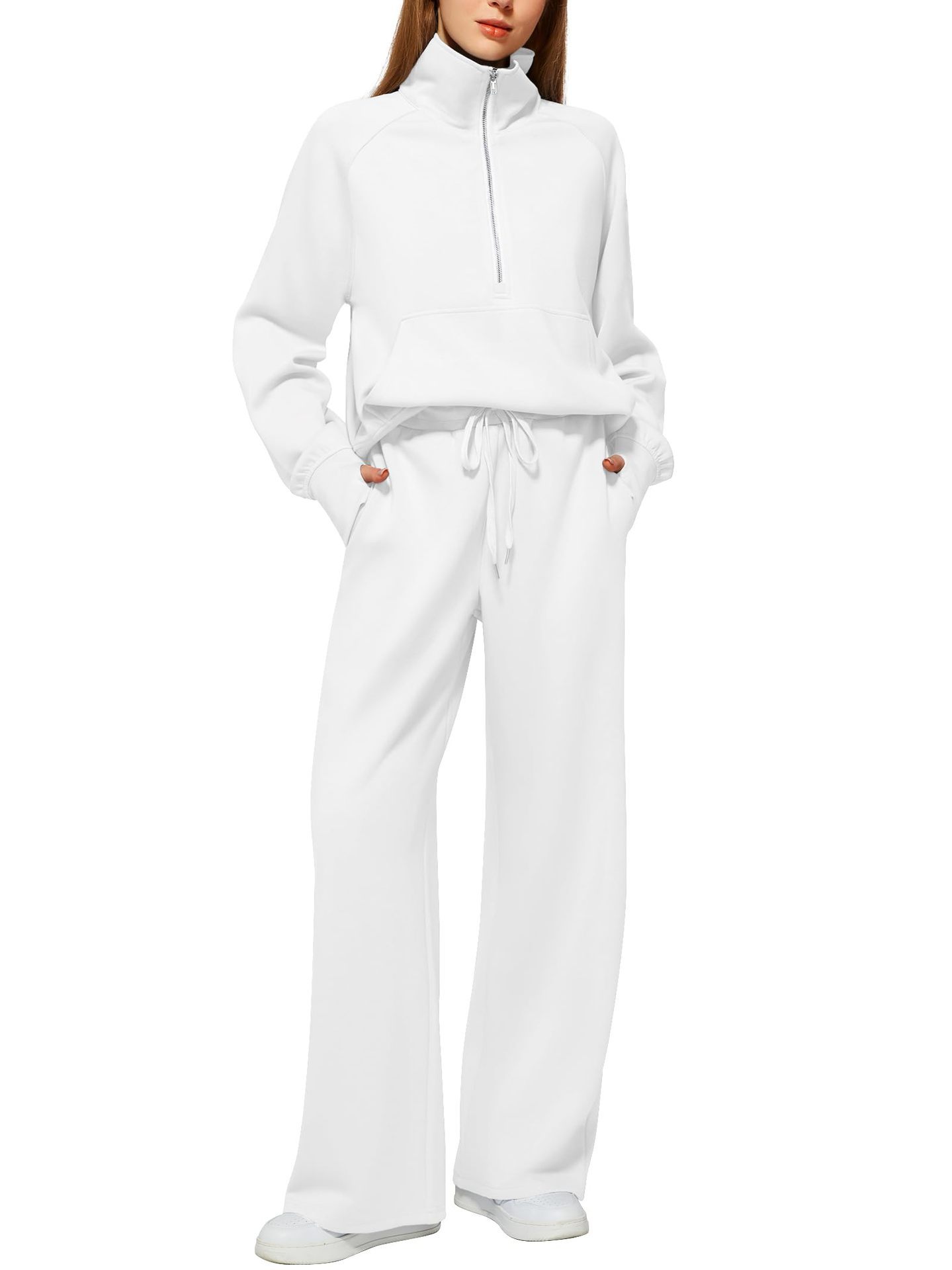 Half Zip Long Sleeve Sweatshirt And Wide Leg Pants