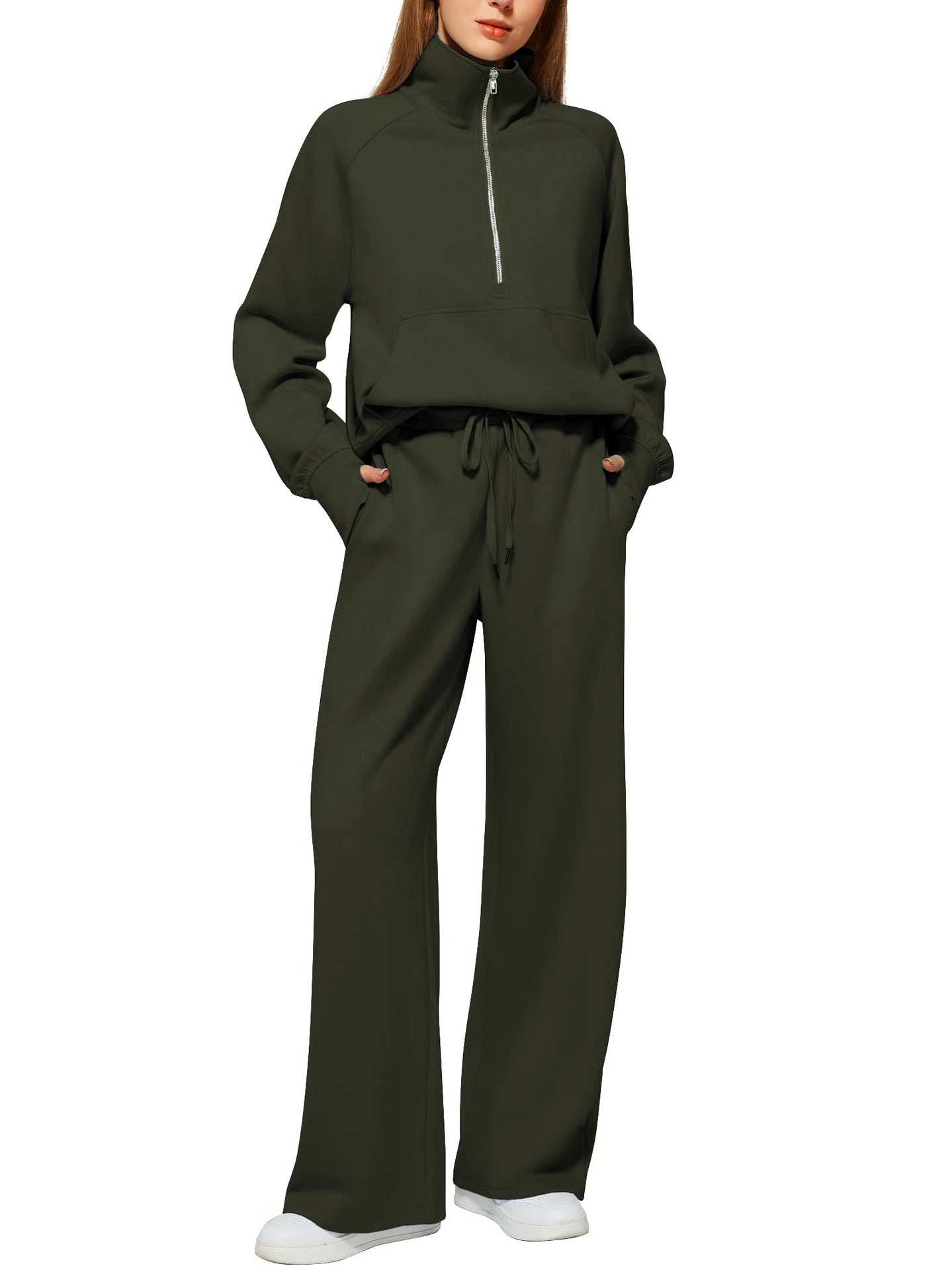 Half Zip Long Sleeve Sweatshirt And Wide Leg Pants