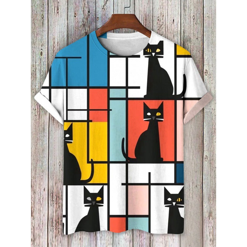 Mens 3D-printed Short-sleeve Sports T-shirt Top