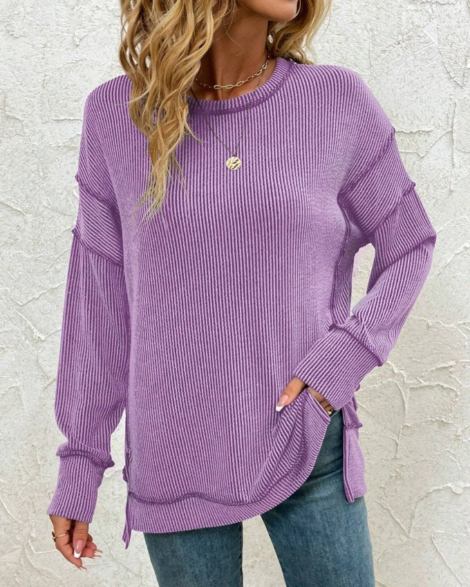Split-front Long-sleeve Loose-fitting Sweatshirt Hoodie