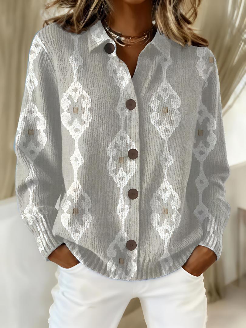 Printed Lapel Sweater Fashion Casual Long-sleeved Button Pullover