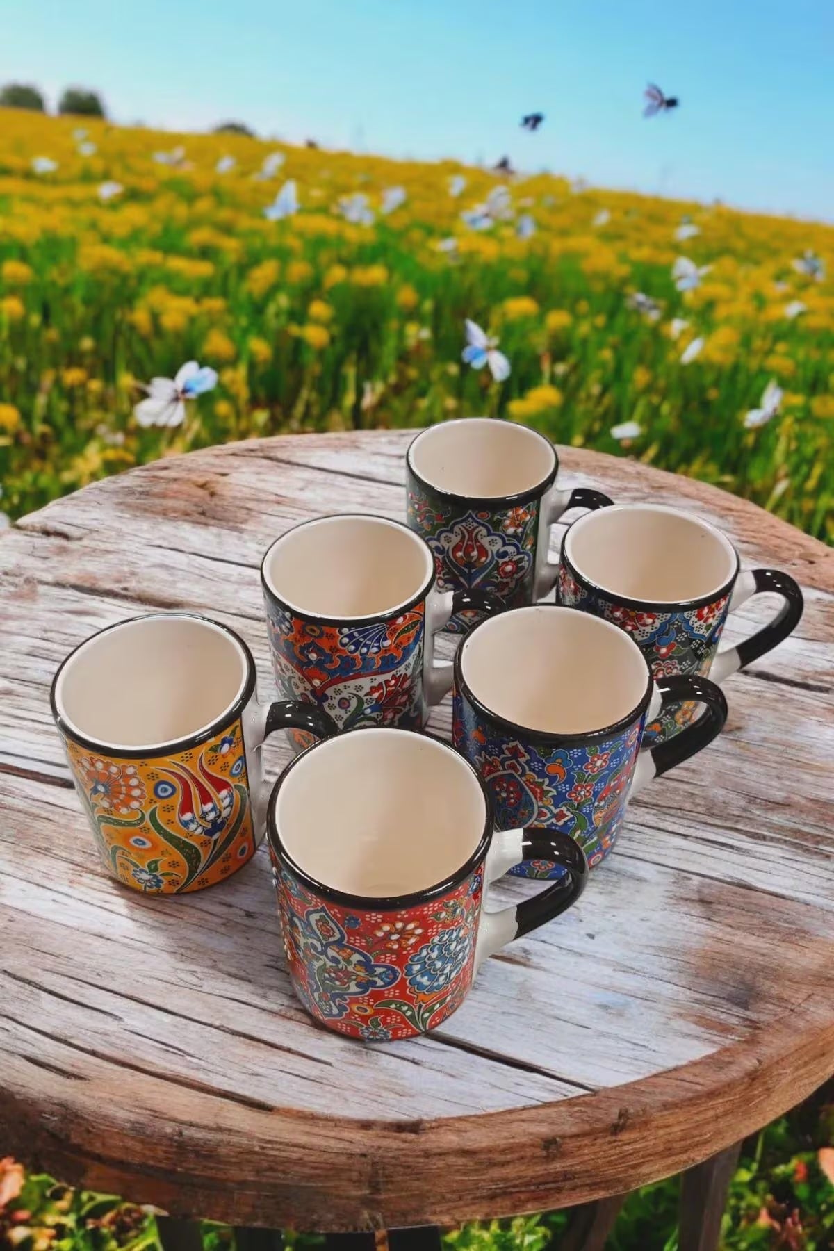 Set of 6 Handmade Ceramic Ethnic Mugs