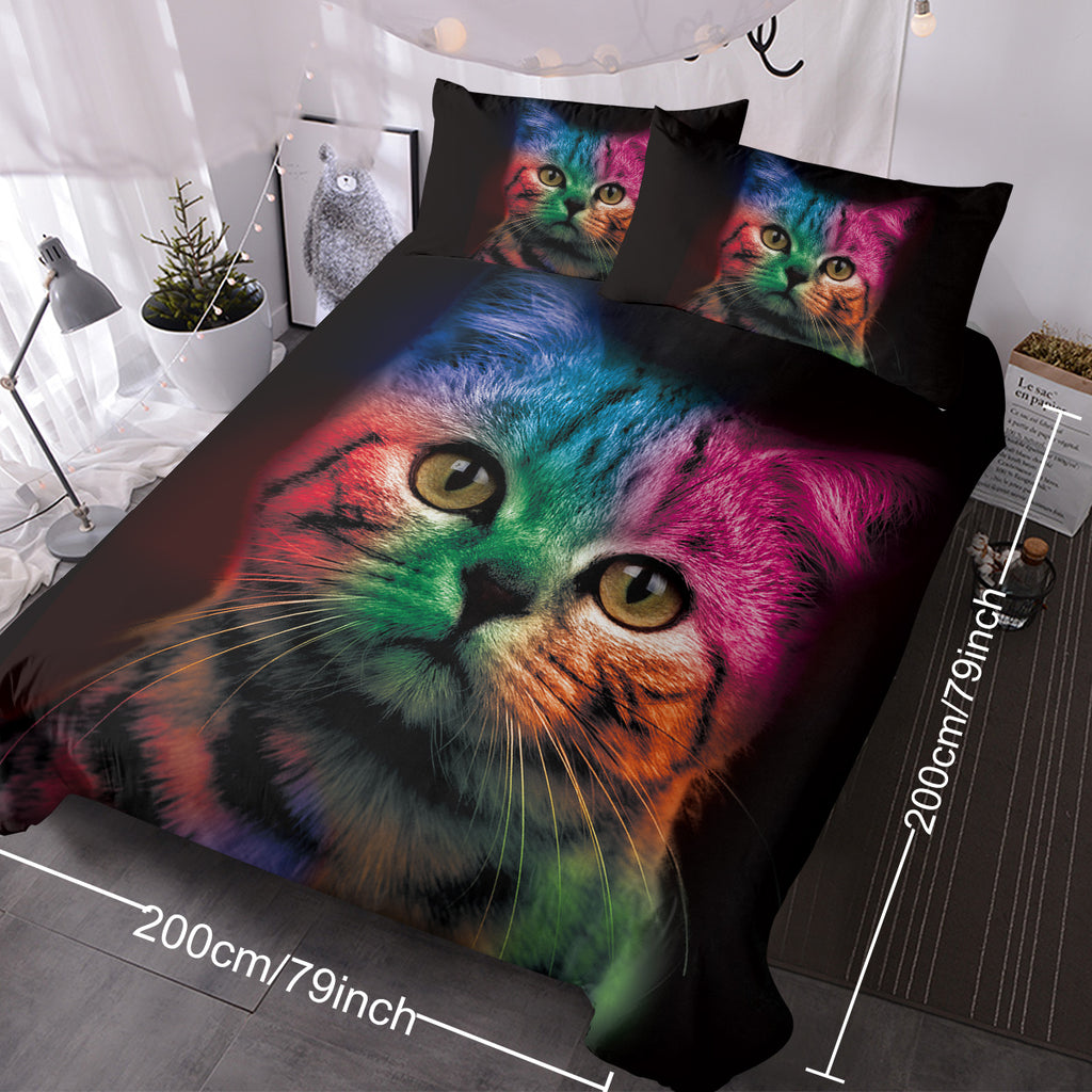 Colourful Cat Duvet Cover Set (3pc) | Soft Microfibre Bedding