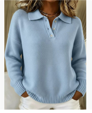 Printed Lapel Sweater Fashion Casual Long-sleeved Button Pullover