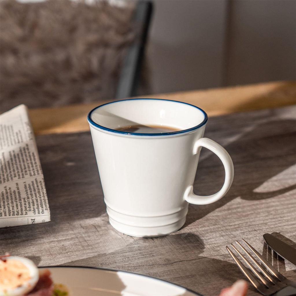 380ml Farmhouse White Porcelain Coffee Mugs - Pack of Six