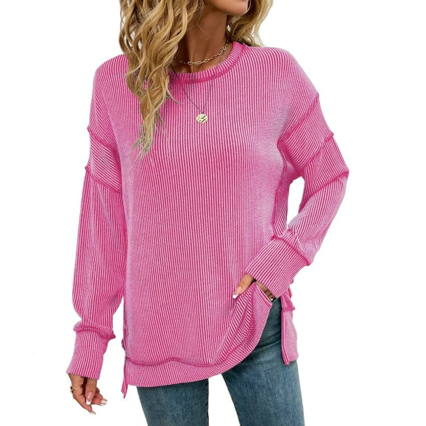 Split-front Long-sleeve Loose-fitting Sweatshirt Hoodie