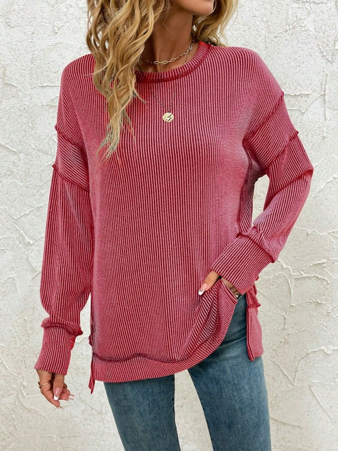 Split-front Long-sleeve Loose-fitting Sweatshirt Hoodie