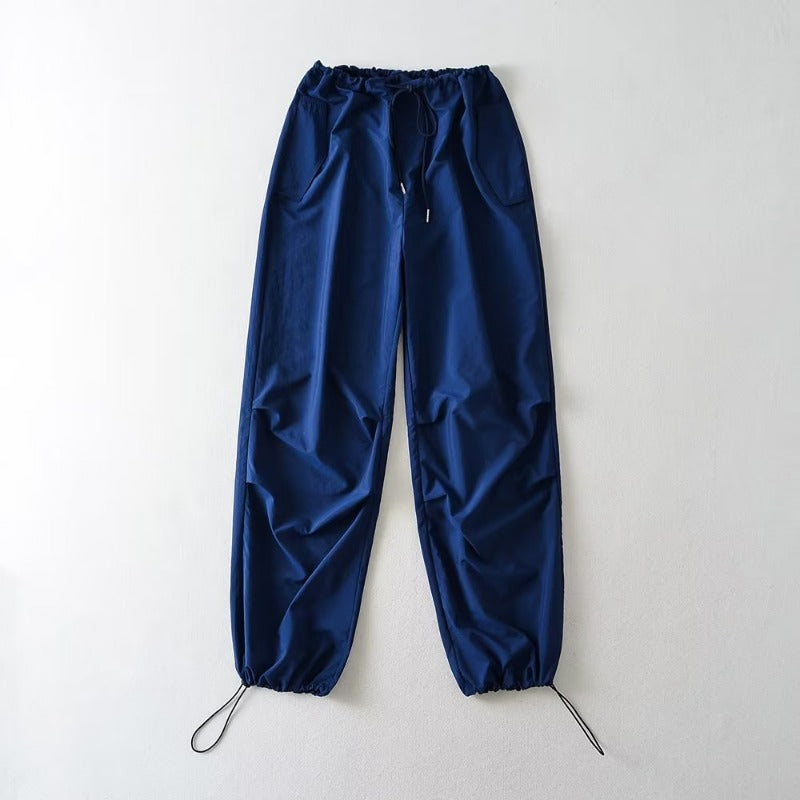 Summer New Thin Baggy Straight Trousers Waist Belt Paper Bag Pants High-waisted Trousers Drawstring Casual Pants