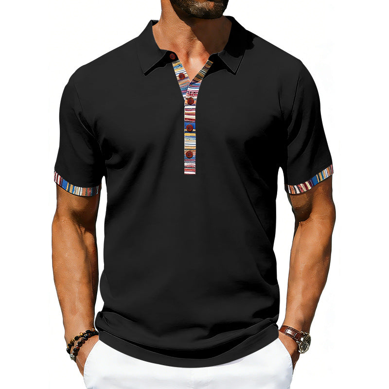 Men's Casual Lapel Contrast-color Polo Shirt Short-sleeve Polo Tee