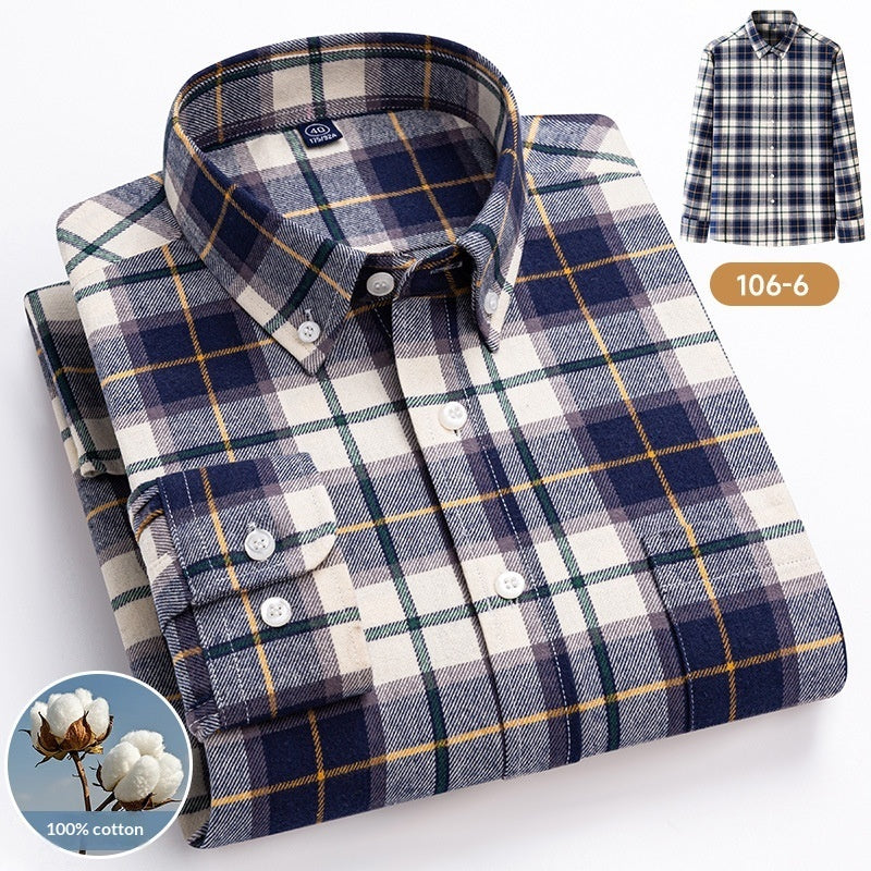 👕 Men’s Cotton Plaid Long Sleeve Shirt