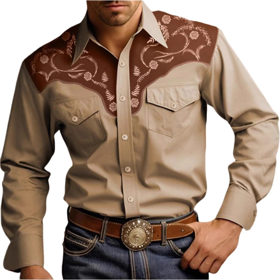 Mens Stylish Western-style Long-sleeve Shirt Top