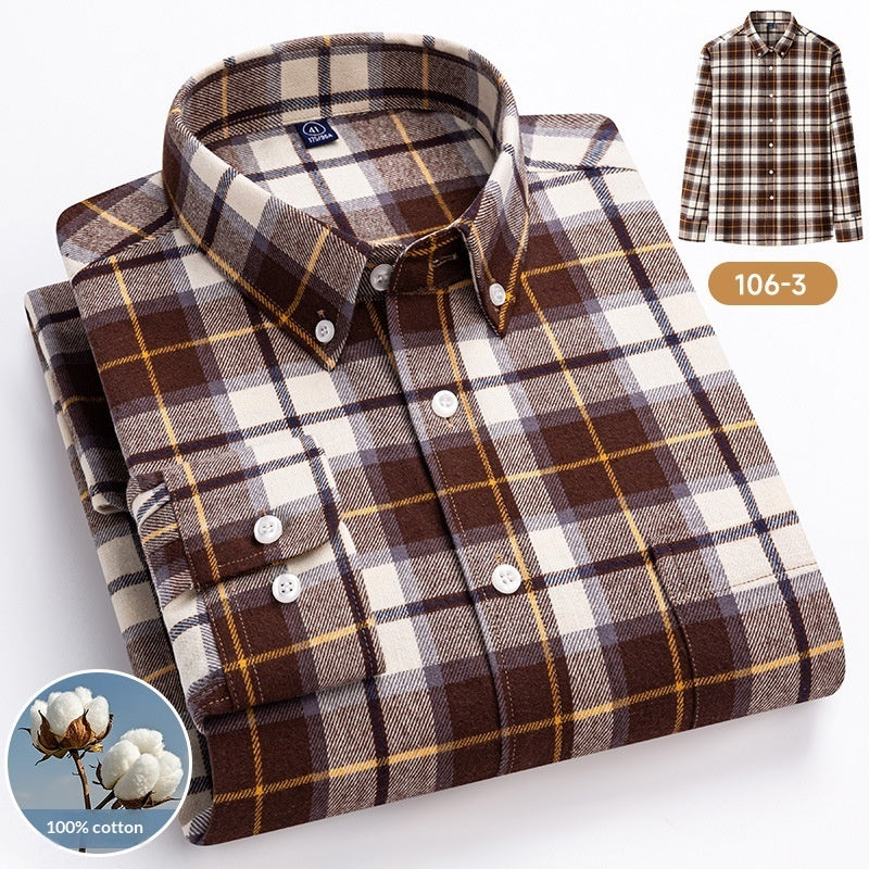 👕 Men’s Cotton Plaid Long Sleeve Shirt