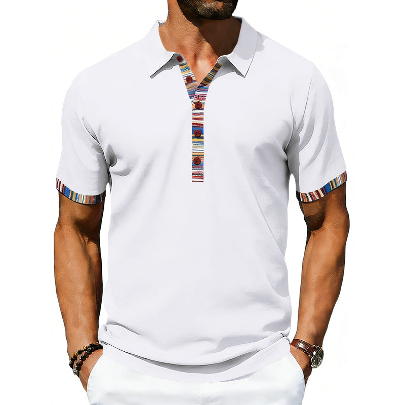 Men's Casual Lapel Contrast-color Polo Shirt Short-sleeve Polo Tee
