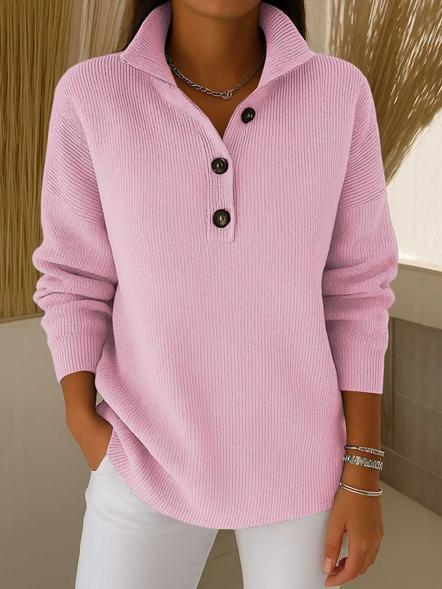 Printed Lapel Sweater Fashion Casual Long-sleeved Button Pullover