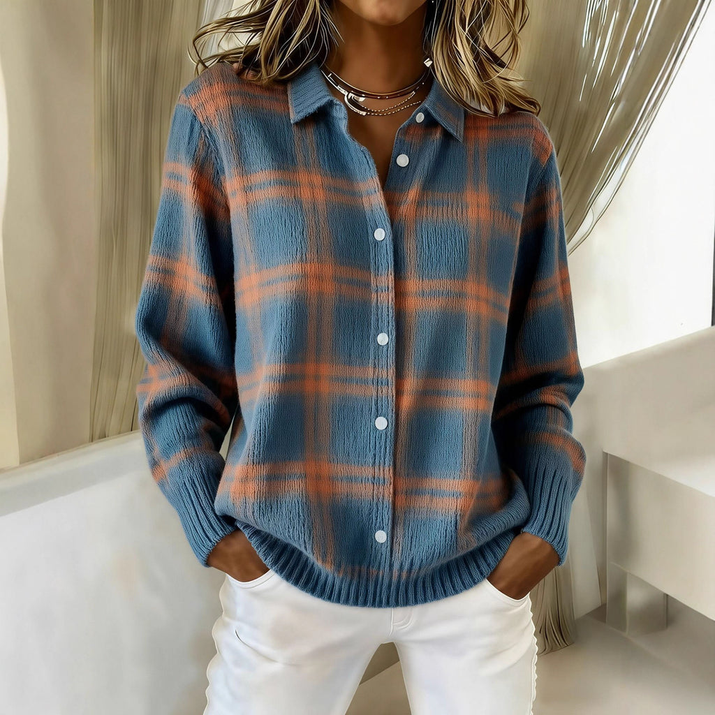 Printed Lapel Sweater Fashion Casual Long-sleeved Button Pullover