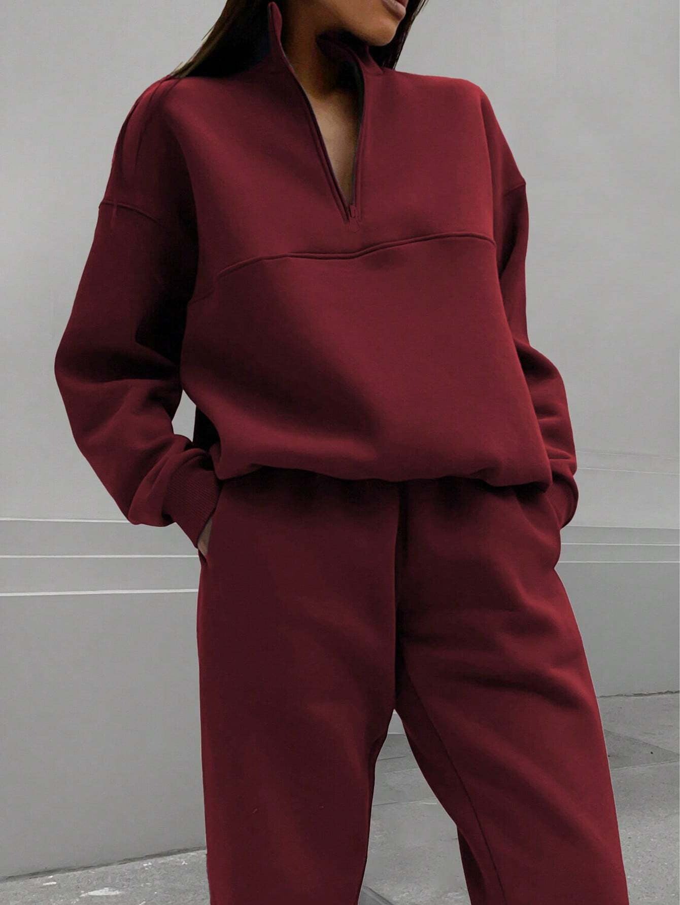Long-sleeved Sports Sweatshirt And Elastic Band Trousers With Pocket