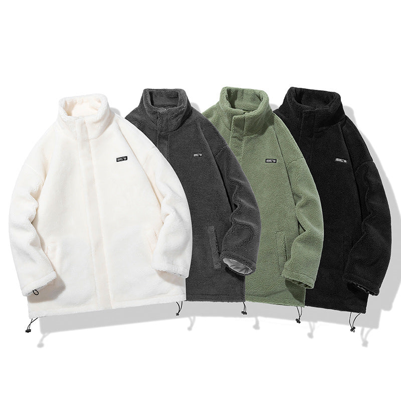 Men’s Reversible Fleece Jacket | Warm Zip Up Coat with Stand Collar