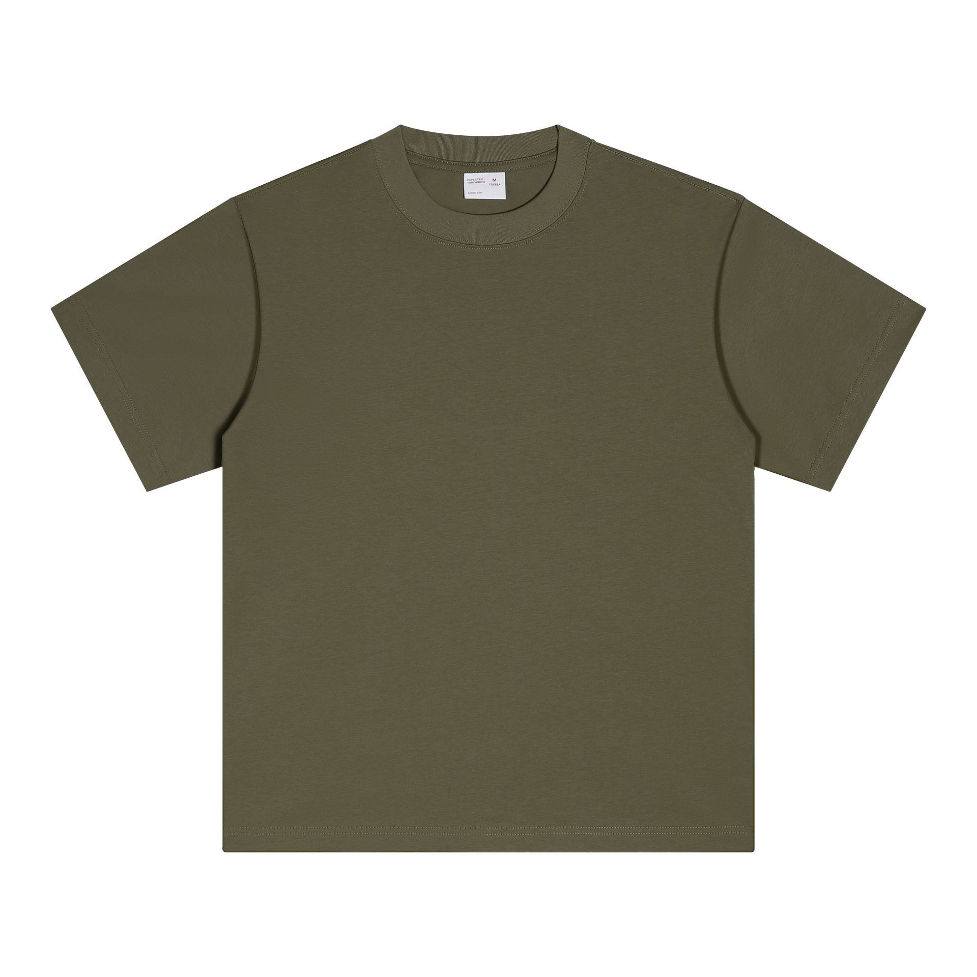 Mens Pure Cotton Solid-Color Drop Shoulder Crew Neck Shirt With Double Yarn