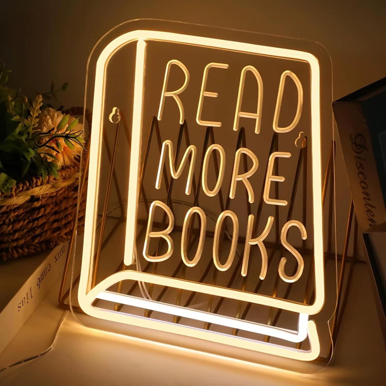 Read More Books Neon Sign Book LED Sign for Study Room Classroom Library Wall Decor Encourage People to Love Reading