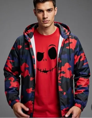 Men's Camo Jacket & Red Graphic T-Shirt 2-Piece Outfit Set