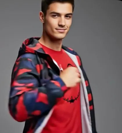 Men's Camo Jacket & Red Graphic T-Shirt 2-Piece Outfit Set