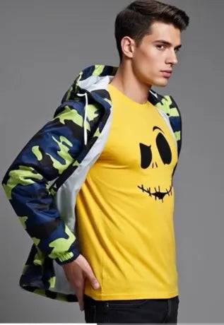 Men's Camo Jacket & Yellow Graphic T-Shirt 2-Piece Outfit Set