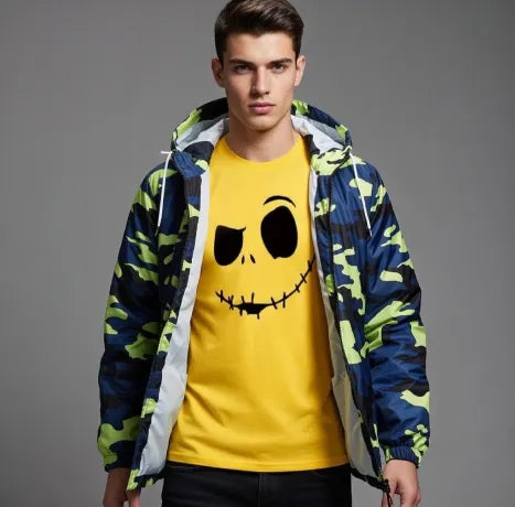 Men's Camo Jacket & Yellow Graphic T-Shirt 2-Piece Outfit Set