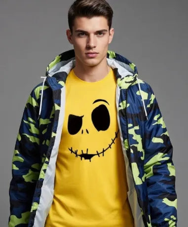 Men's Camo Jacket & Yellow Graphic T-Shirt 2-Piece Outfit Set